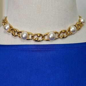 Elegant D’ Orlan Gold and Pearl Choker Chain Necklace